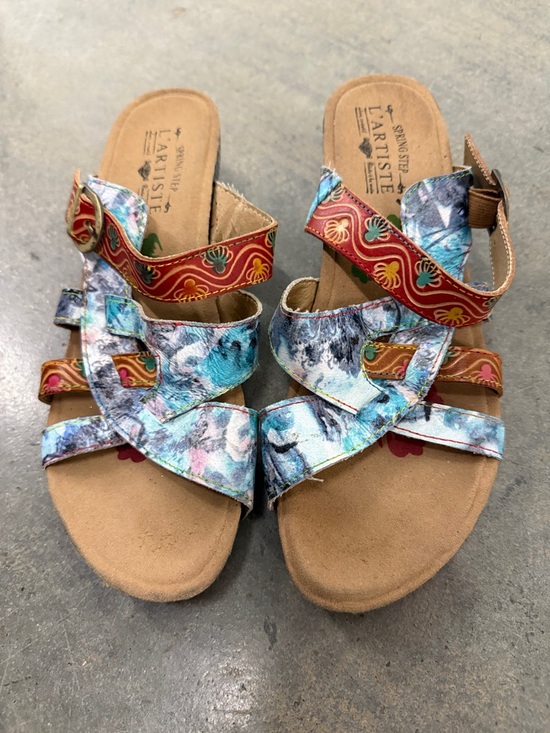 Spring Step Shoes - Spring Step L'Artiste Multicolor Blue and Red Patterned Strappy Sandal